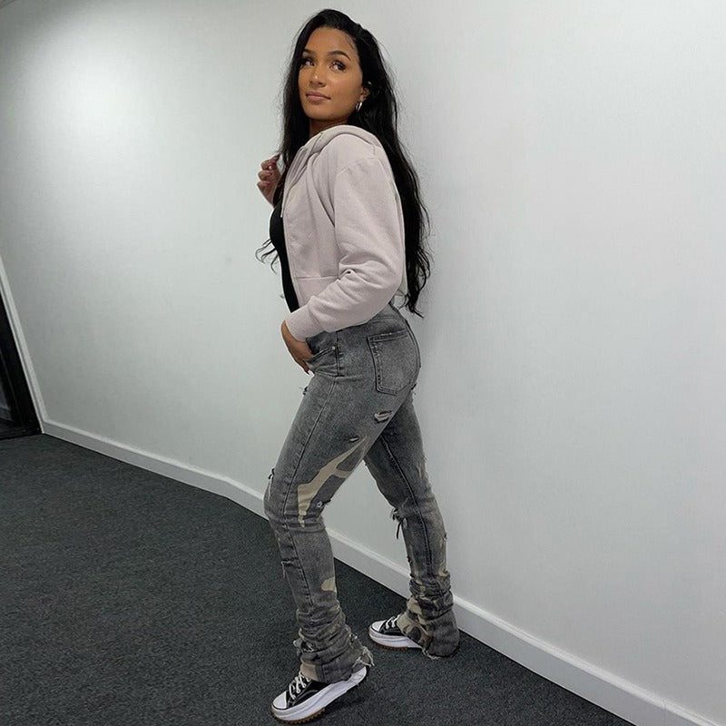 High-Waist Ripped Jeans