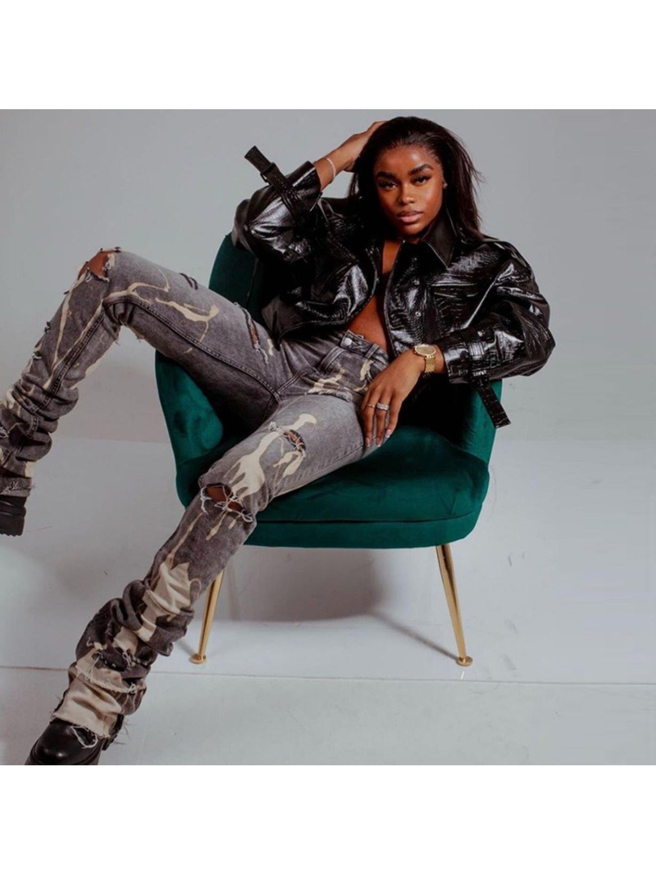 High-Waist Ripped Jeans