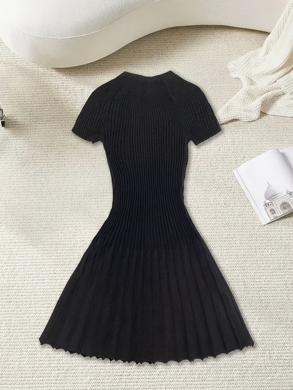 Short Sleeve Dress with Waist-Cinching Belt & Pleated Detailing