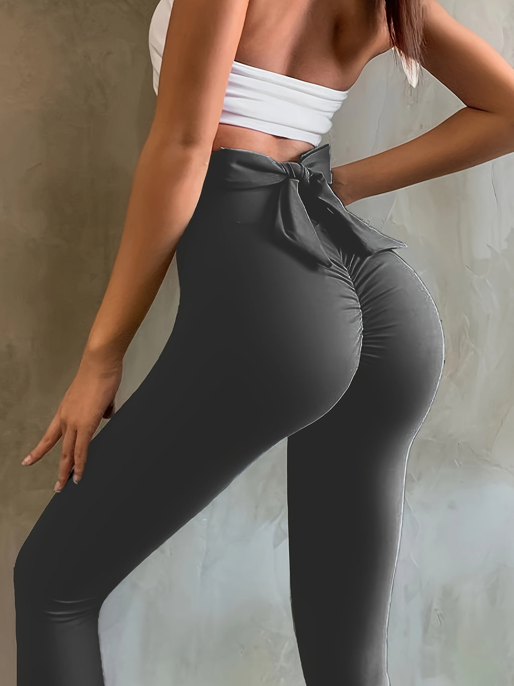 High Waisted Yoga Leggings with Bow Detail