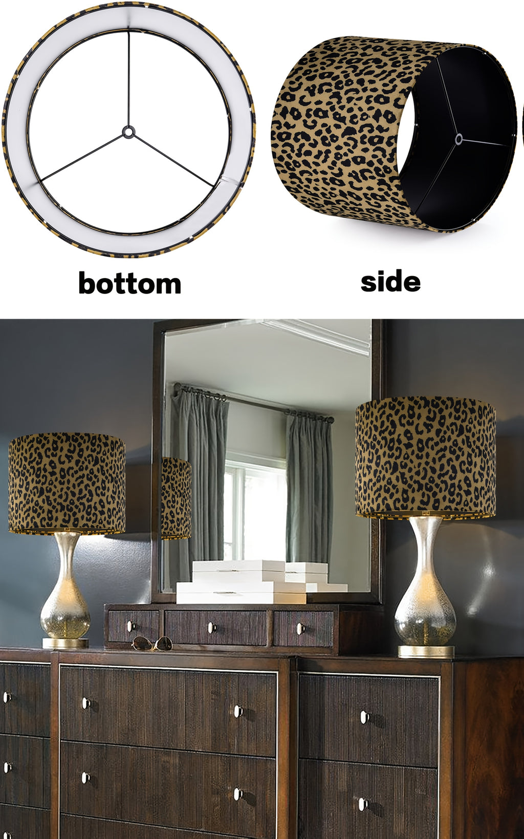 Drum Shaped Leopard Print Lampshade Set
