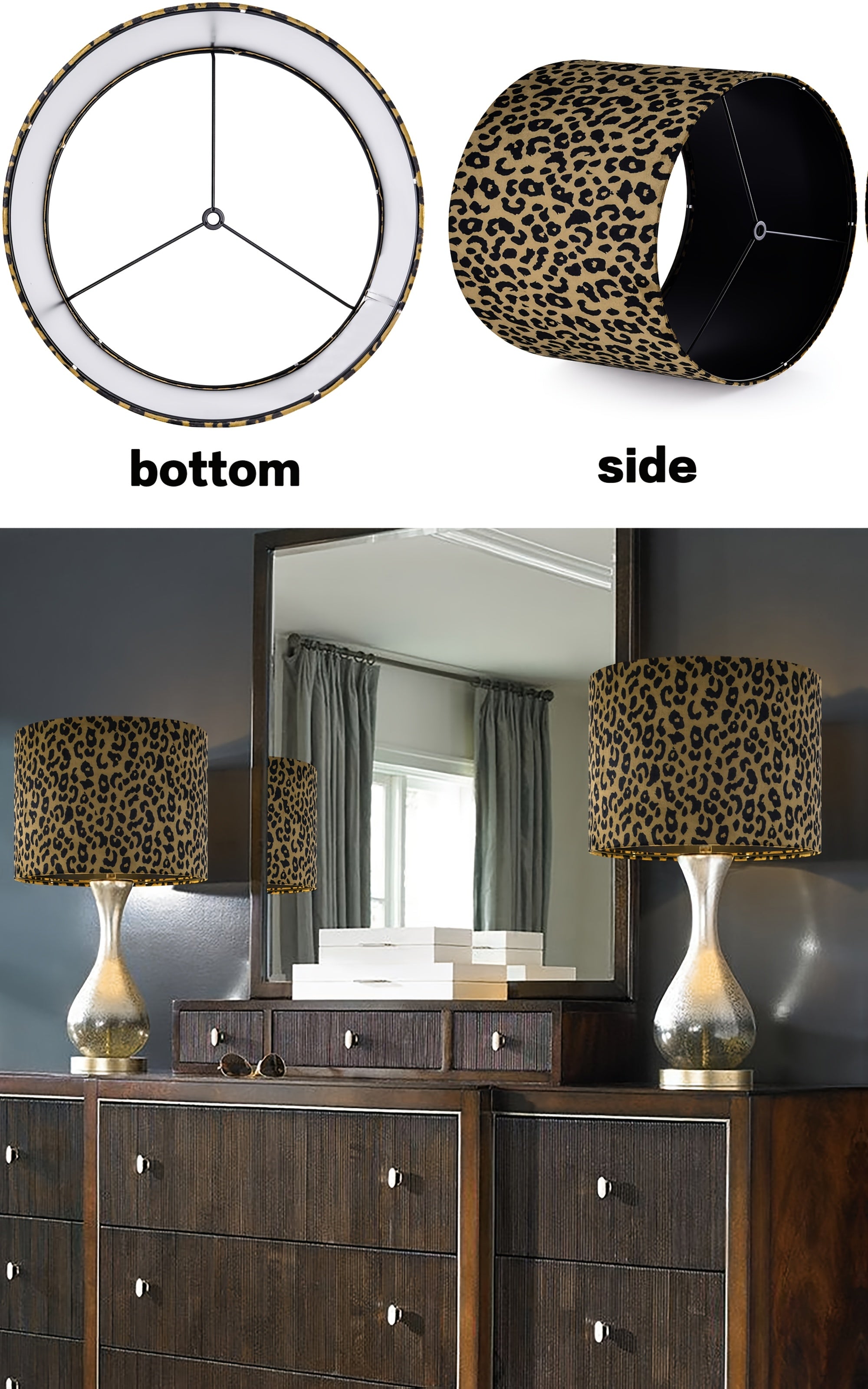 Drum Shaped Leopard Print Lampshade Set
