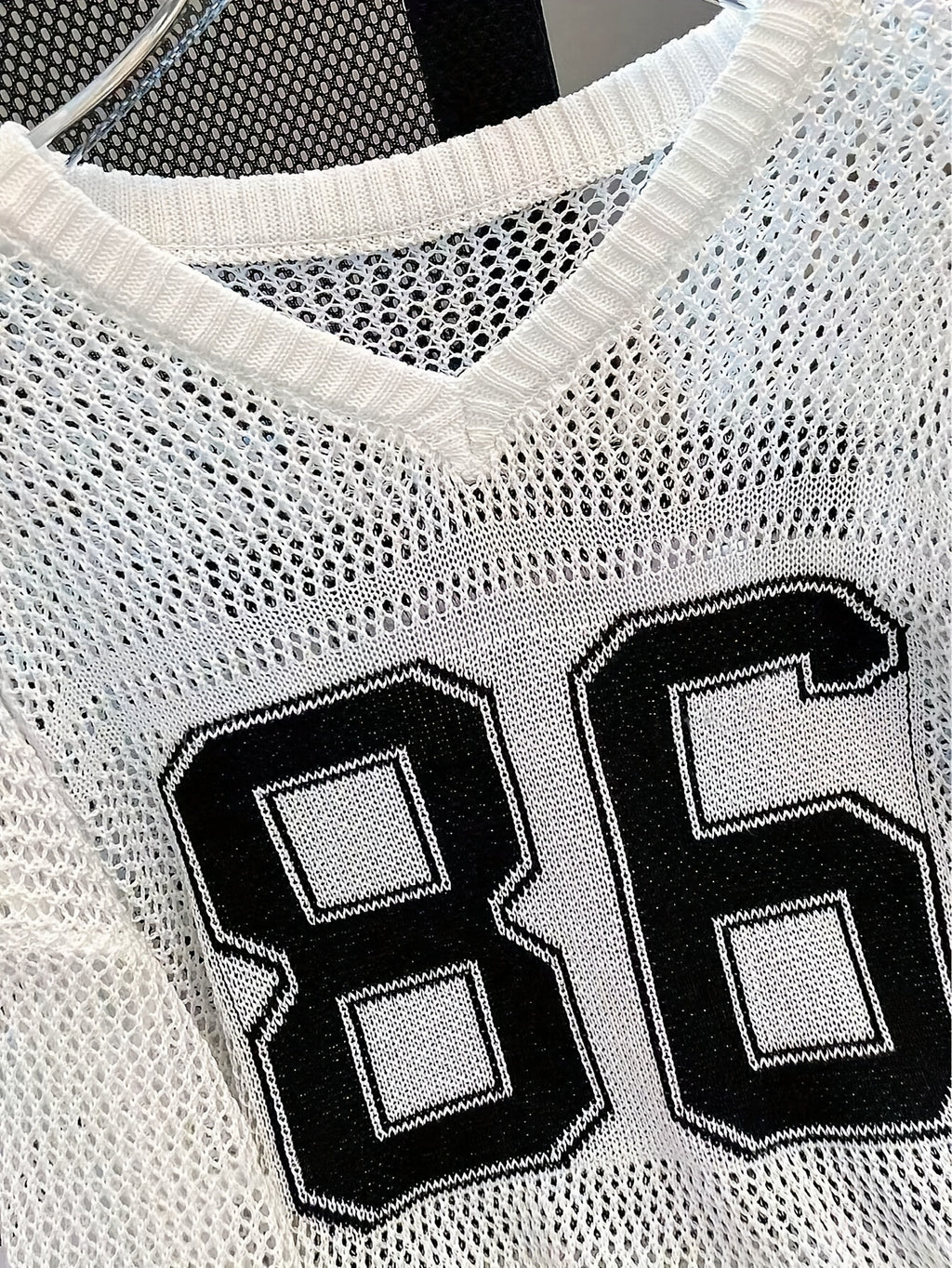 Women's Y2K Sweater - Semi-Sheer V-Neck Long Sleeve Pullover with Number Graphic, Non-Stretchy All-Season Top for Concerts, Parties, Everyday - White & Black Retro 2000s Outfit Essential, Sweater Tops for Women, Colourfull Lo