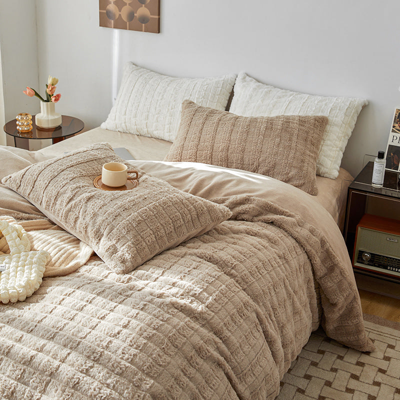 Faux Rabbit Fur Embossed Milk Duvet Cover