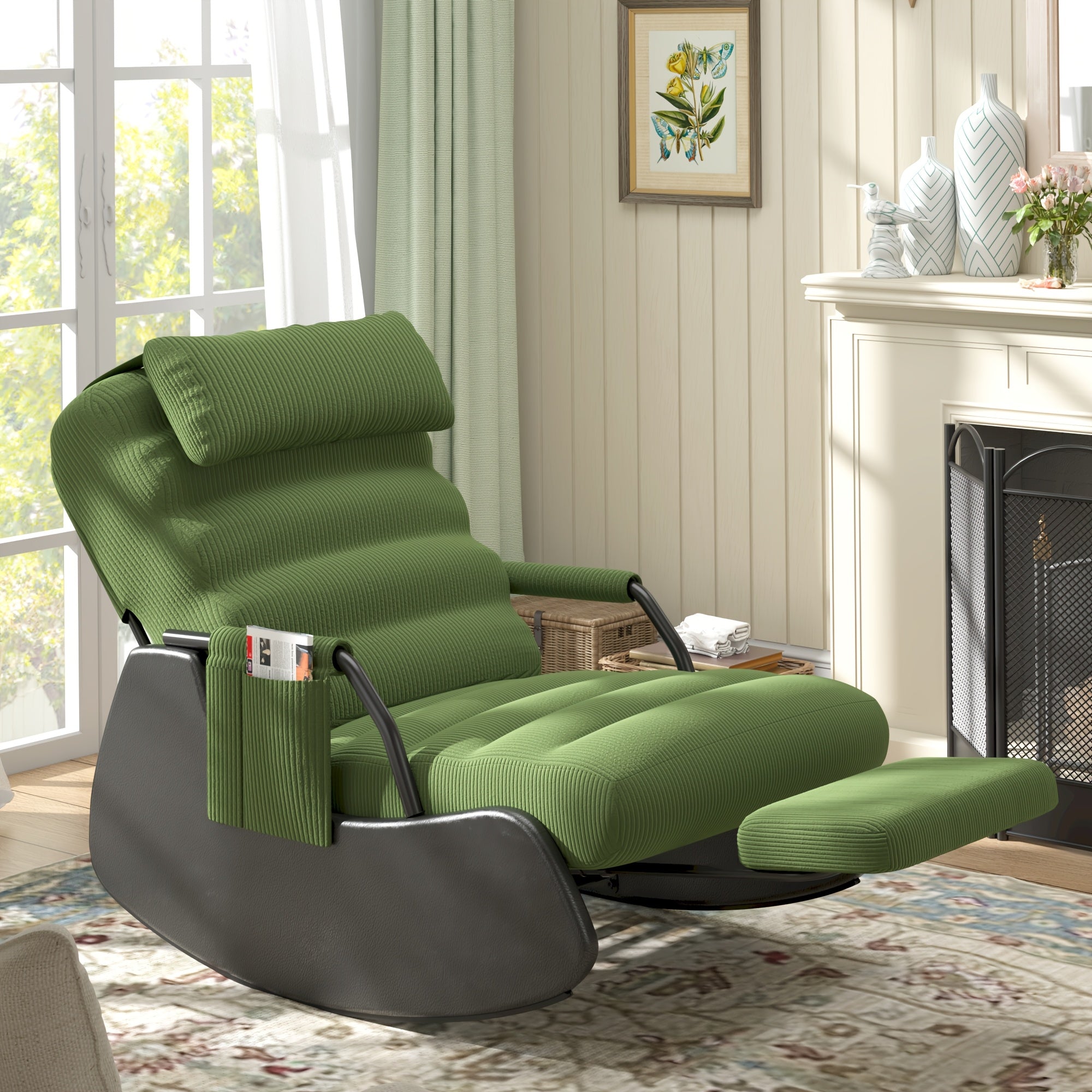 Nursery Glider Rocking Chair with Soft Cushioned Seat & Headrest