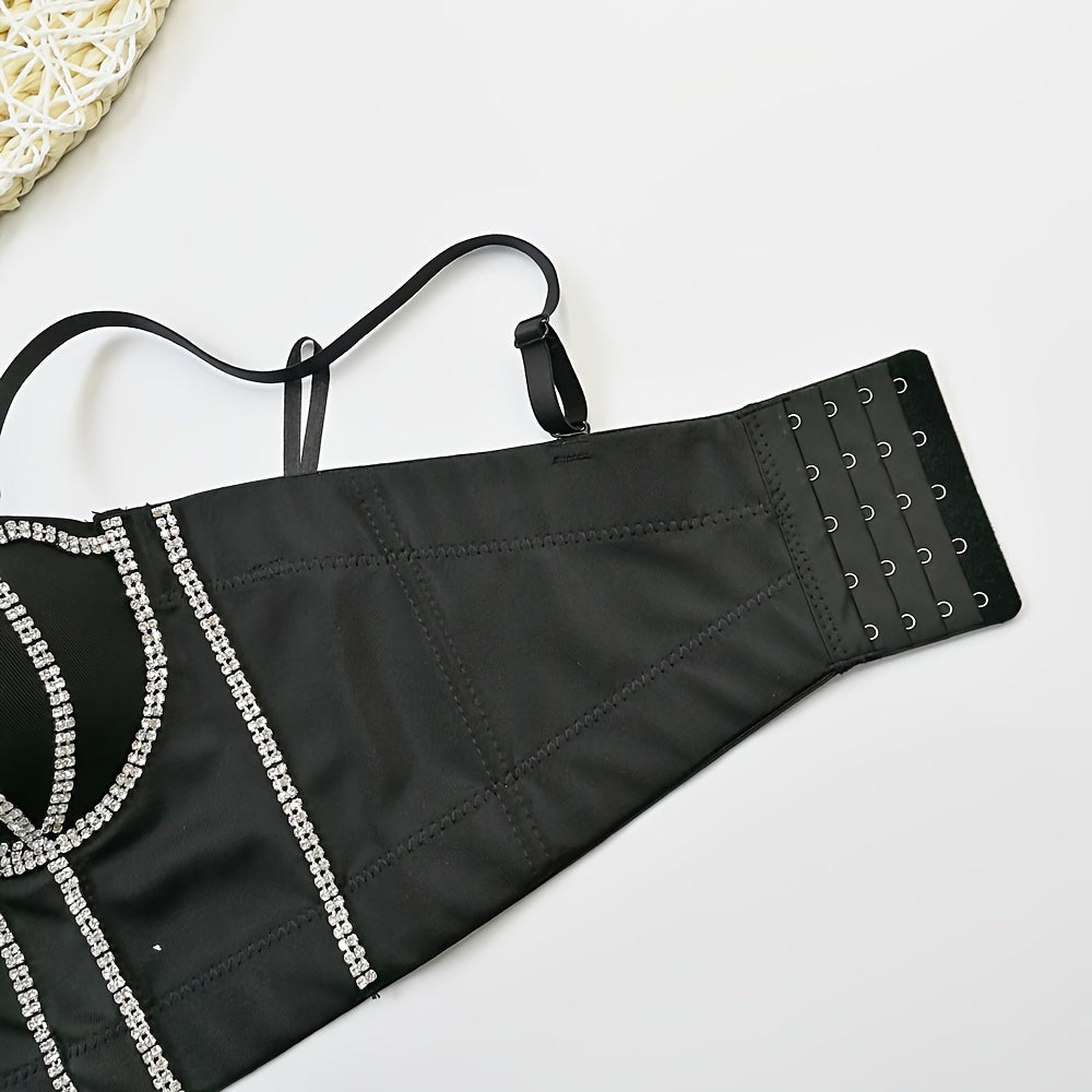 #8185 French Design Sleeveless Vest, Niche Shaping Underwear for Women, Fishbone Top with Studs and Shiny Rhinestones, Women'S Group Tightening Wrap Chest