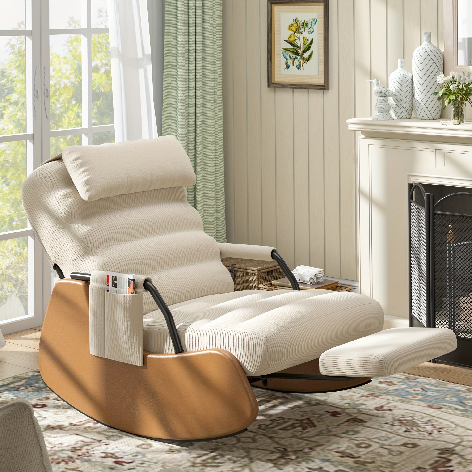 Nursery Glider Rocking Chair with Soft Cushioned Seat & Headrest