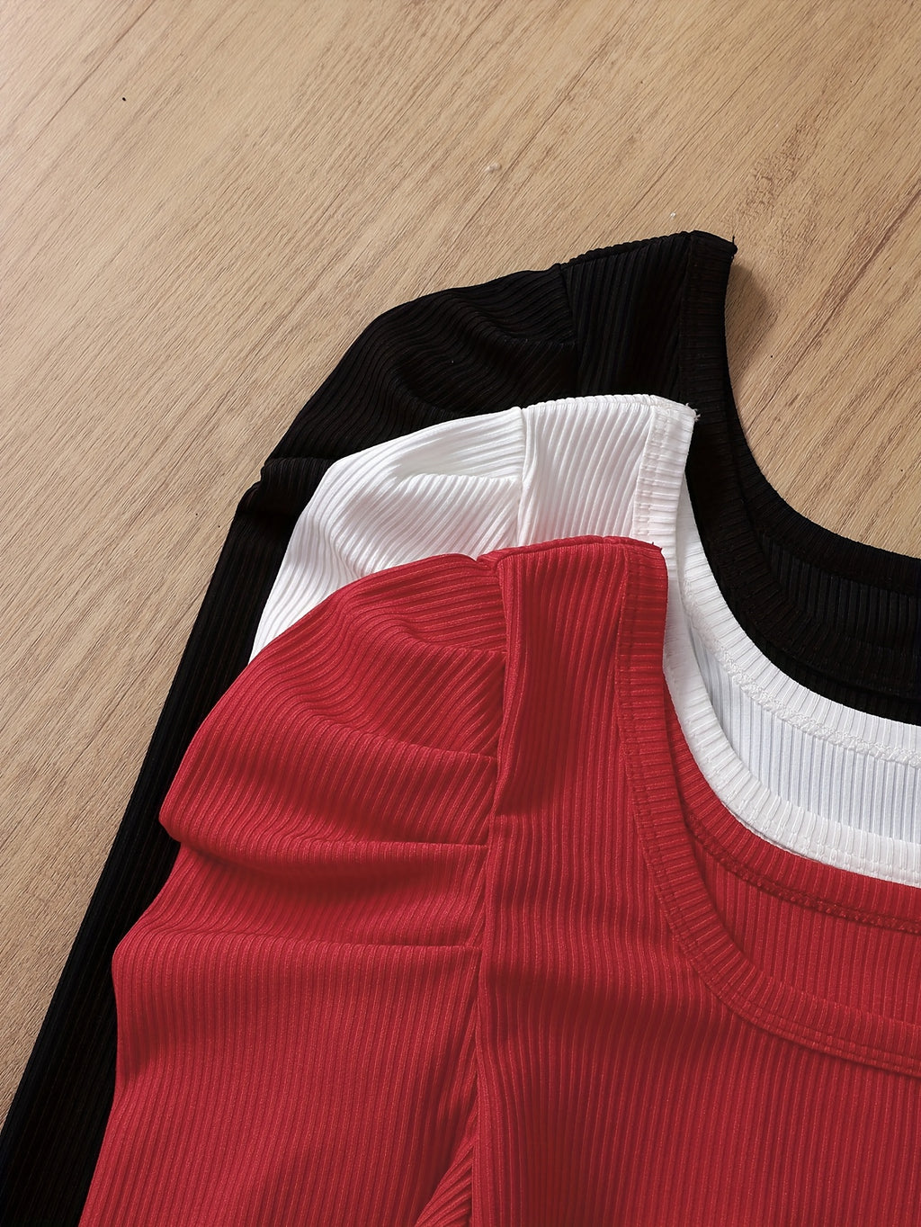 {3pcs} Long Sleeve Bodysuit with Puff Sleeves & Large Round Neck Bodysuit