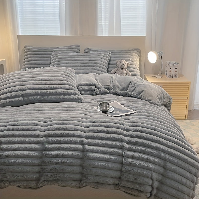 3pcs Simple Solid Color Flannel Quilt Cover Set