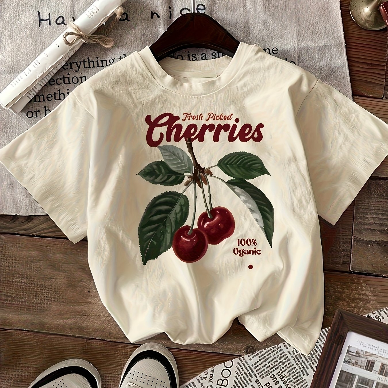Stylish Letter Cherry Print Tee