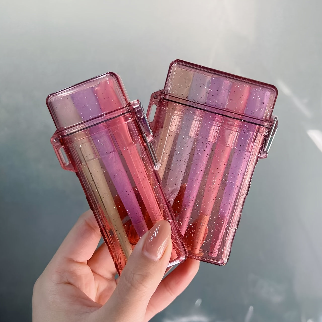 Pink Acrylic-like Cigarette Case with Flip-Top Lid & Pre-Rolled Cone Holder