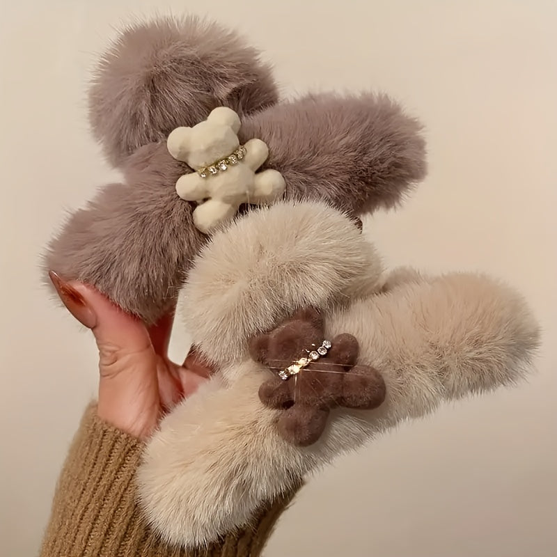 1/2/3pcs Plush Cute Bear Hair Claw