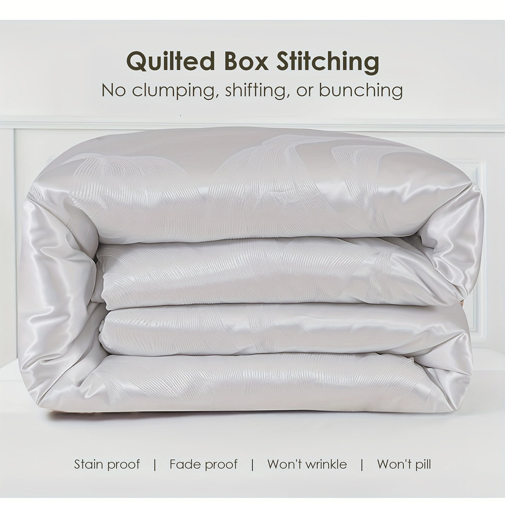 {3pcs} Golden/white Luxury Satin Jacquard Comforter Set