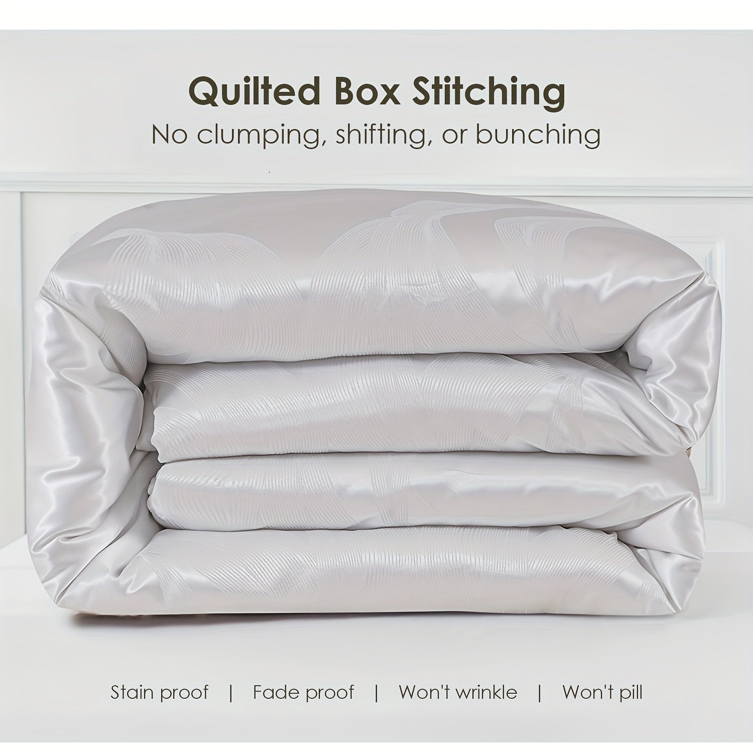 {3pcs} Golden/white Luxury Satin Jacquard Comforter Set