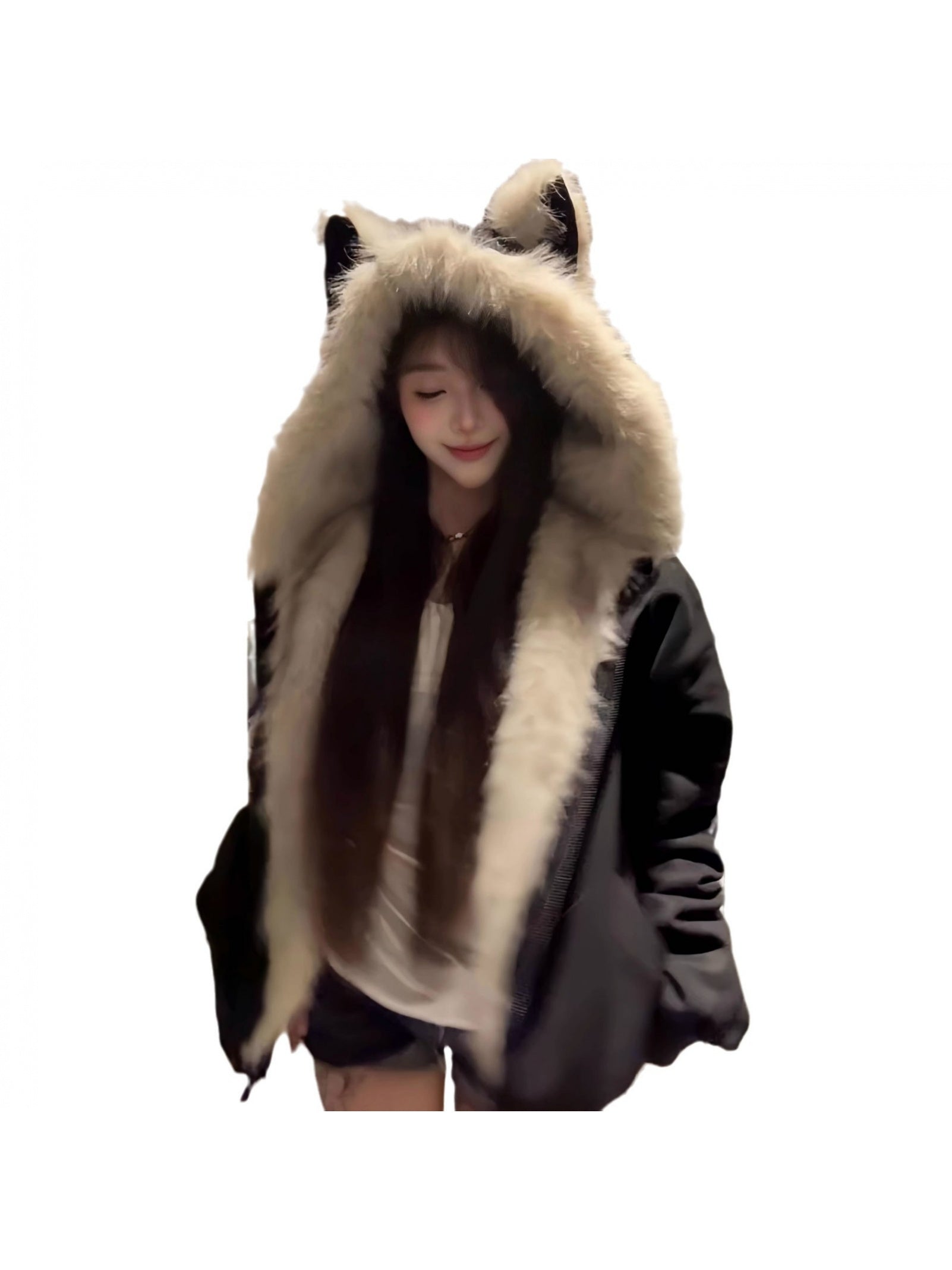 Winter Ear Coat with Black Fur Collar