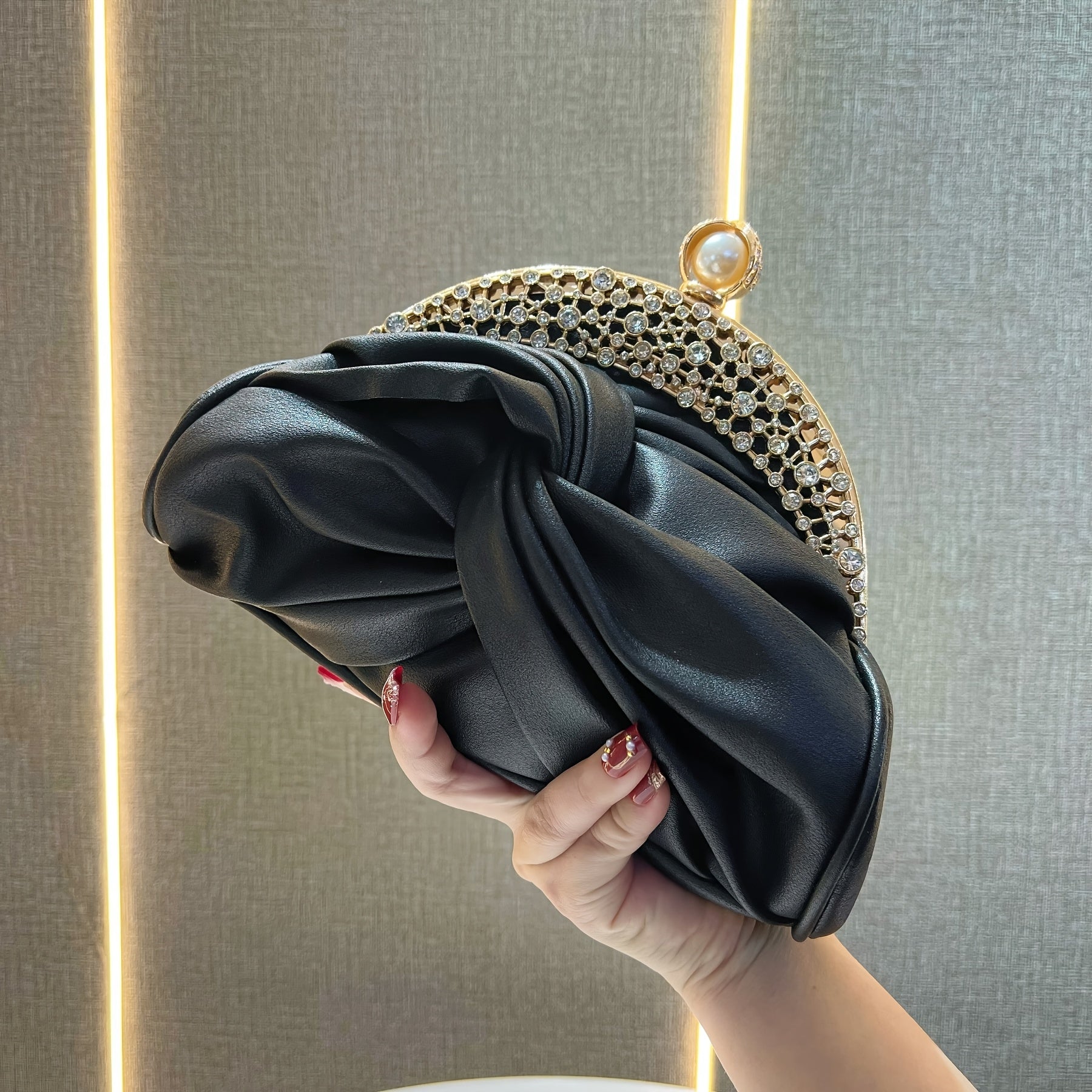 Elegant White Mini Clutch with Golden Rhinestone Crown