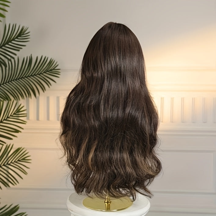 30 Inch Ladies Elegant Gradient Brown Long Curly Wig With Bangs