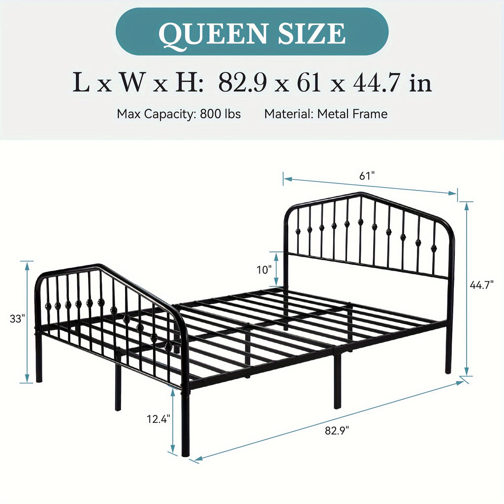 14'' Queen Size Heavy-Duty Wrought Iron Bed Frame