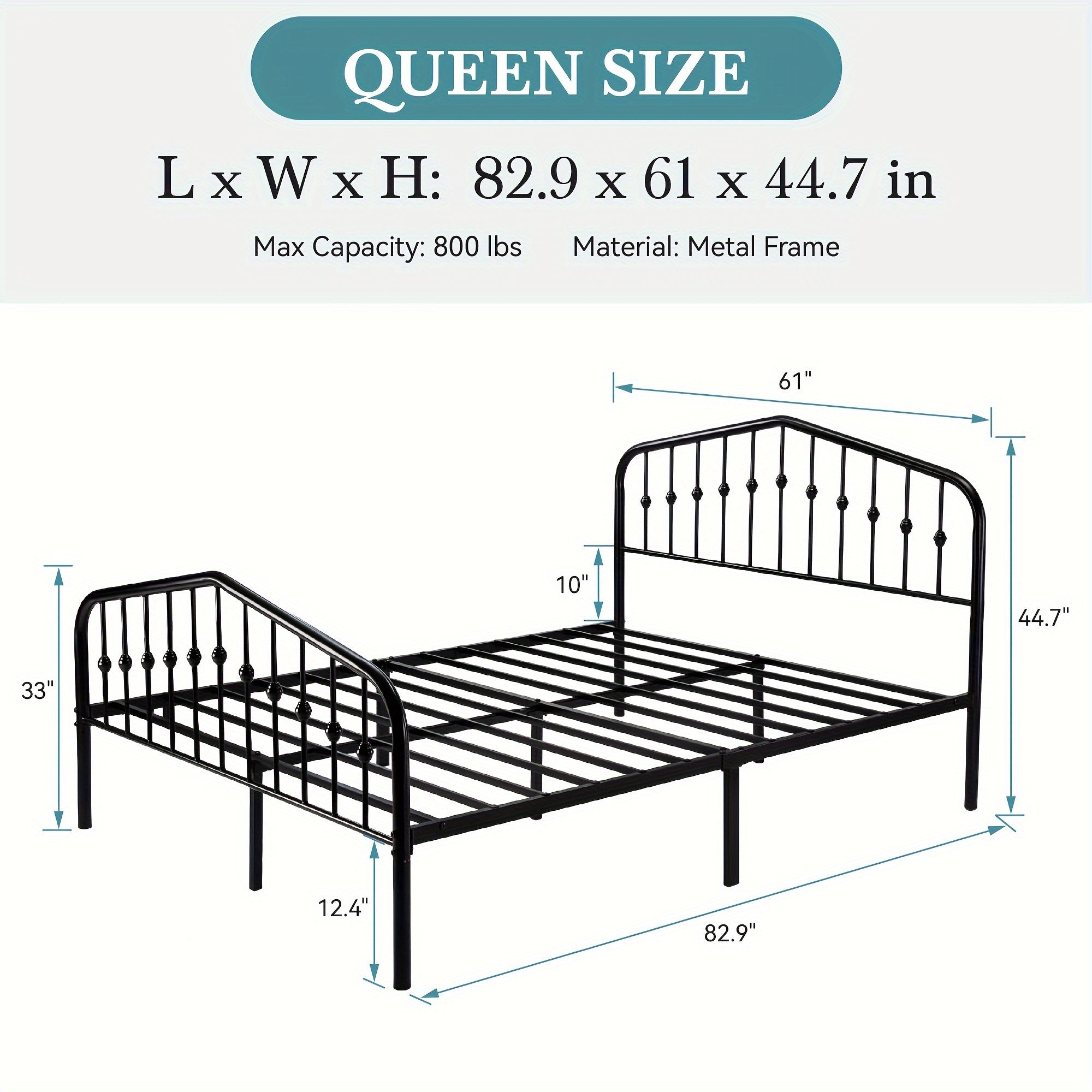 14'' Queen Size Heavy-Duty Wrought Iron Bed Frame