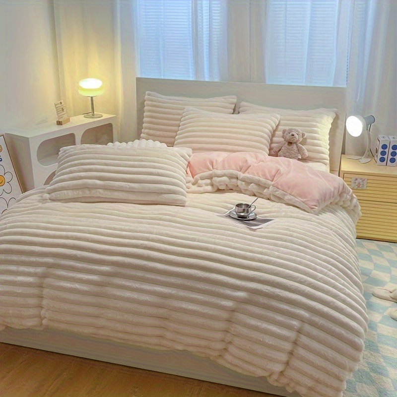 3pcs Simple Solid Color Flannel Quilt Cover Set