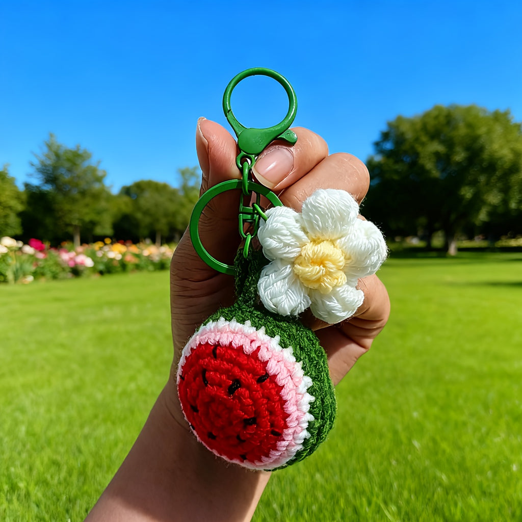 Handmade Crochet Watermelon Keychain with Red Bell