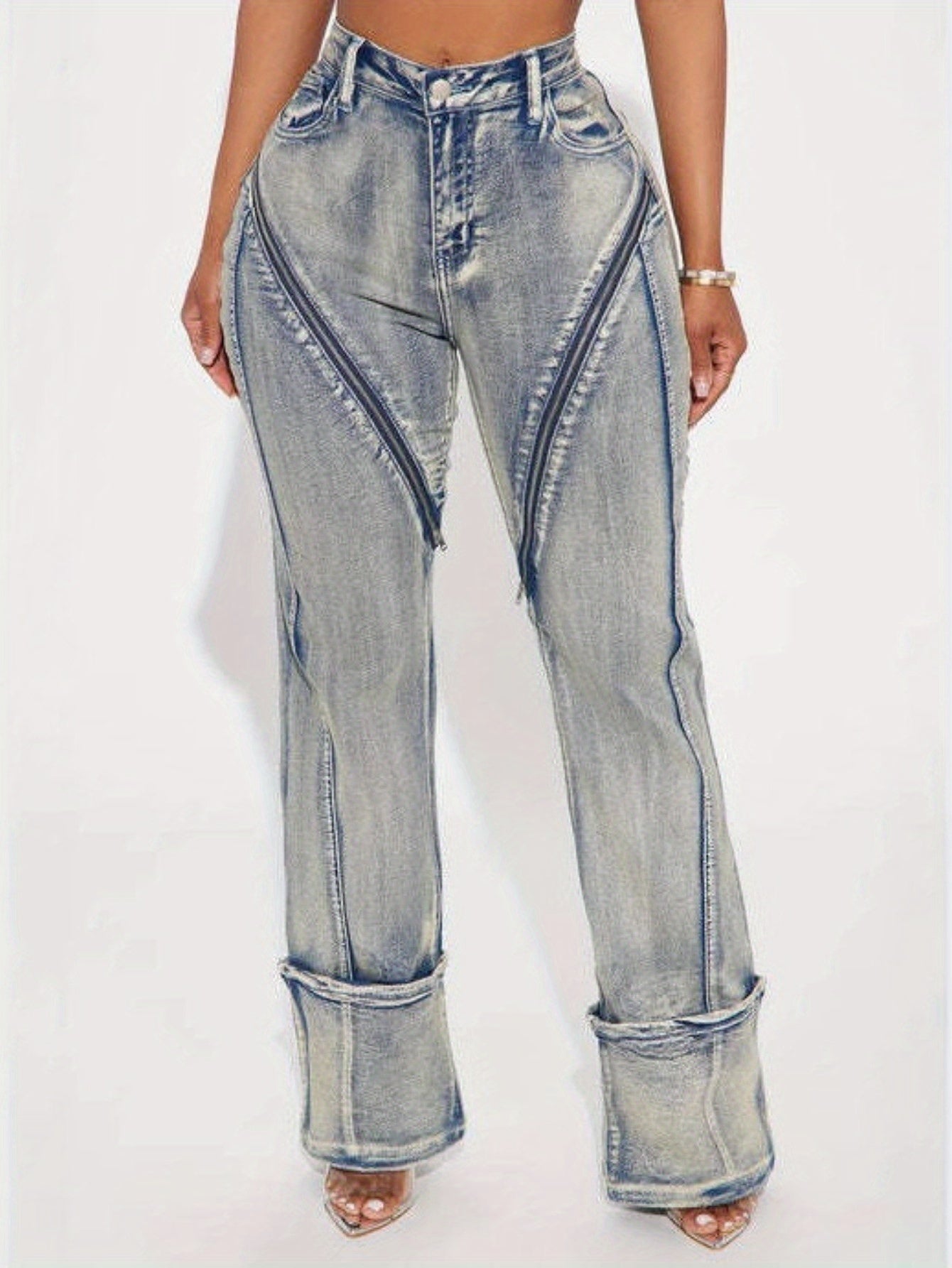 High-Waisted Wide-Leg Bell-Bottom Jeans