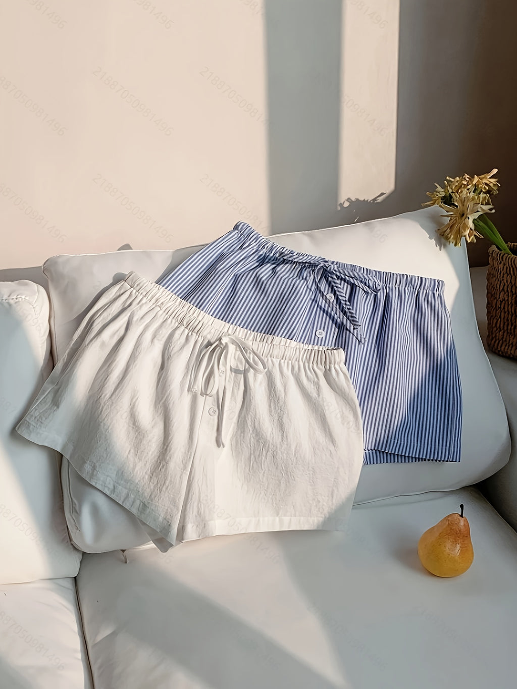 Drawstring Striped and Solid Color Shorts {2pcs}