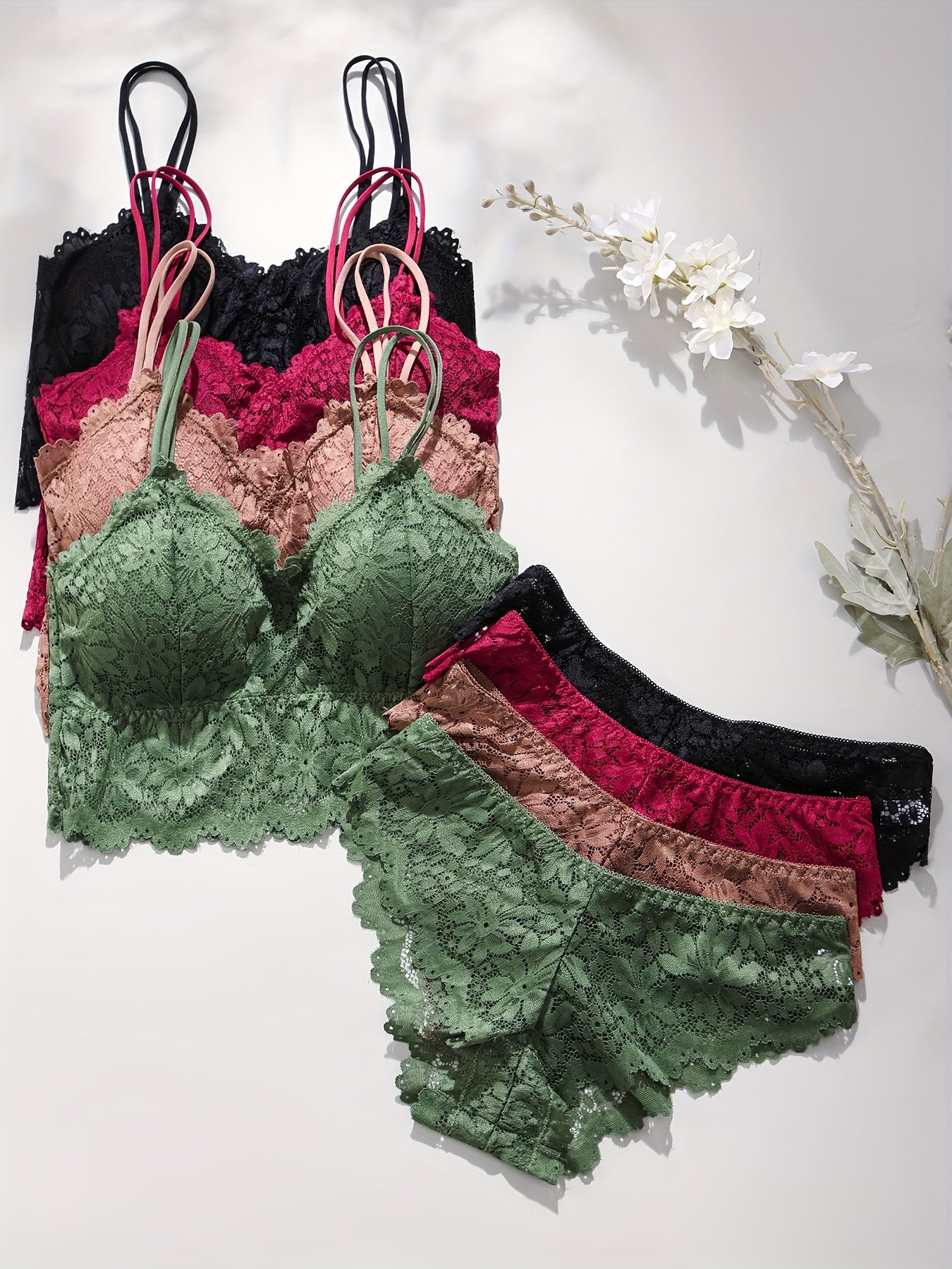 {4 Sets} Lace Bra & Panty Set