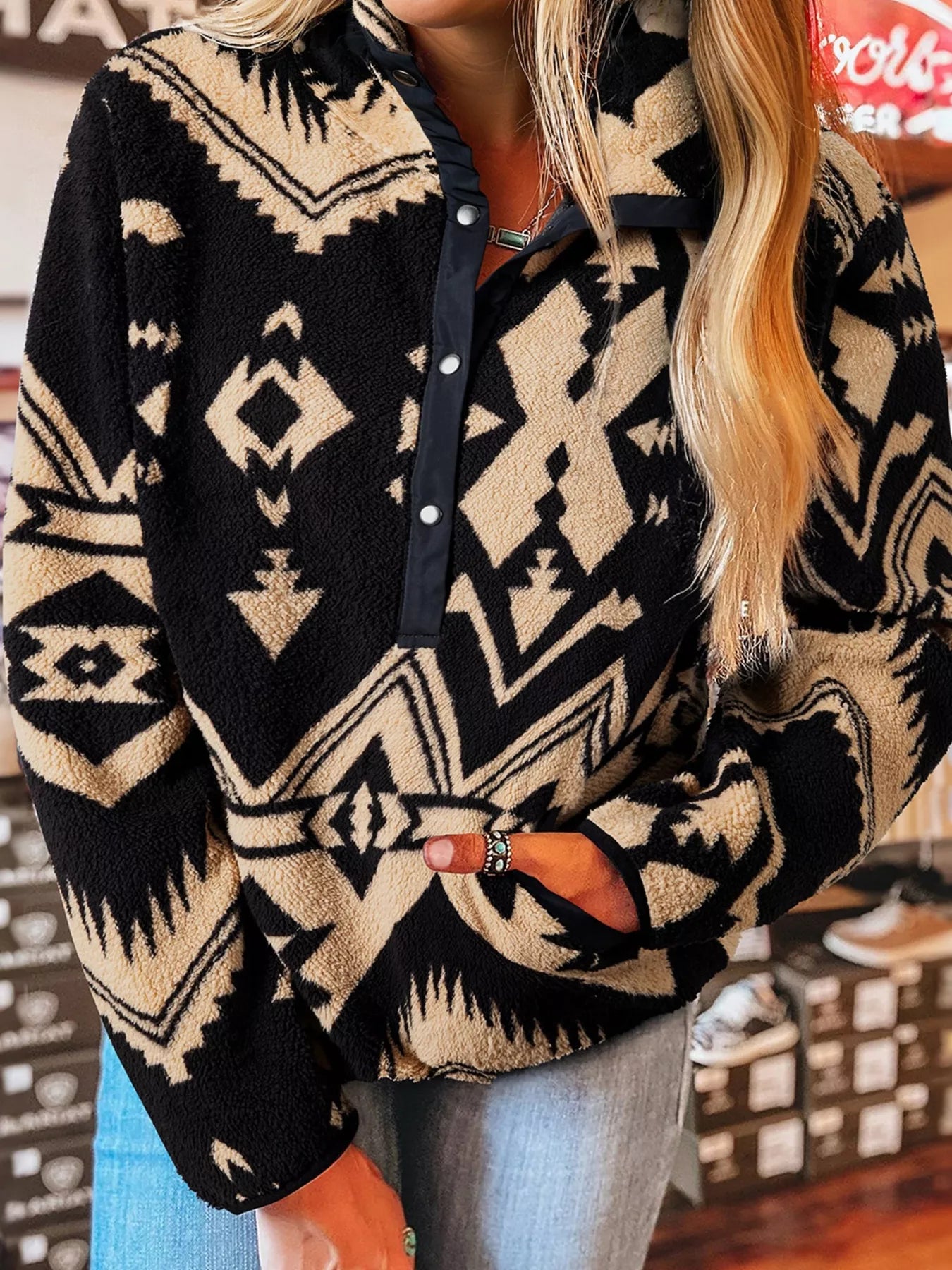 Western Aztec Half Zip Plush Sweatshirt