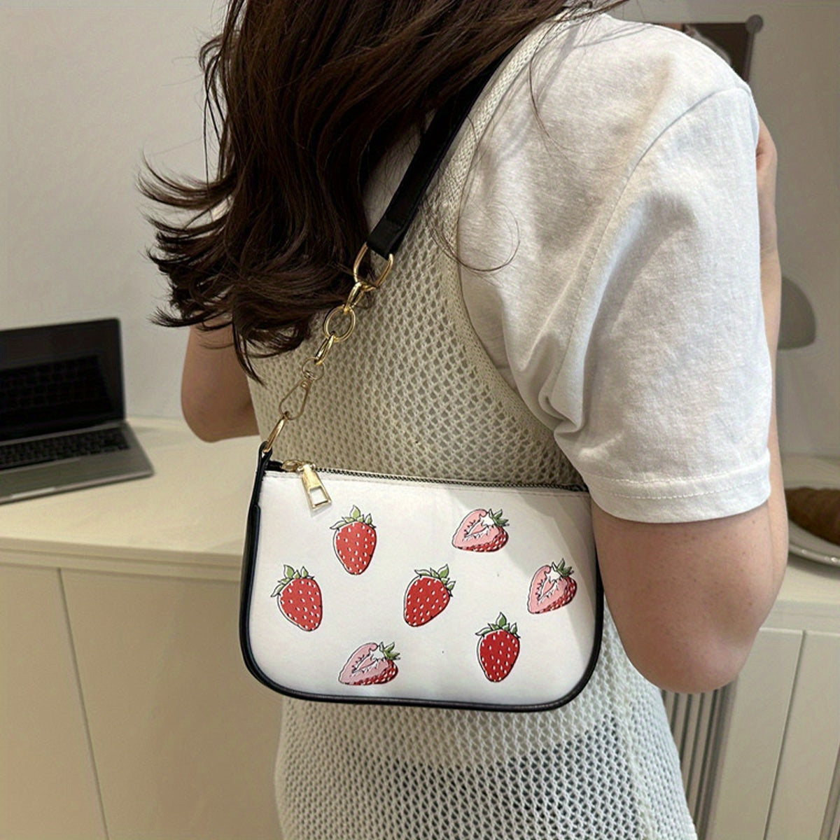 Strawberry Shoulder Bag with Adjustable Strap