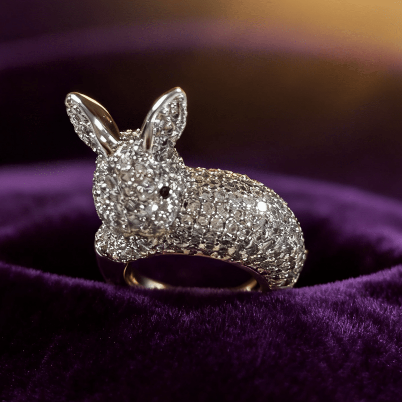 Micro-Paved Synthetic Zirconia Rabbit Ring