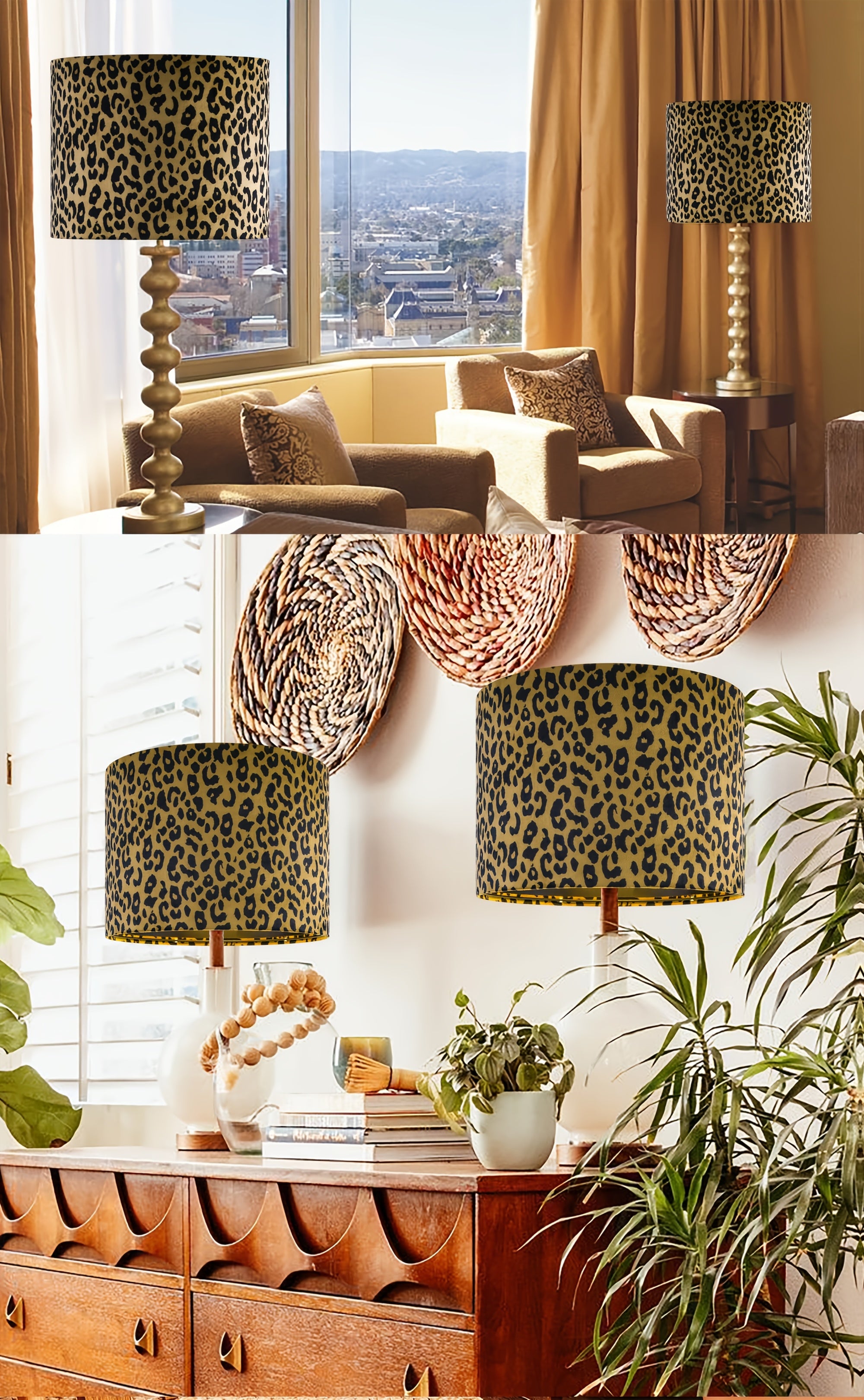 Drum Shaped Leopard Print Lampshade Set