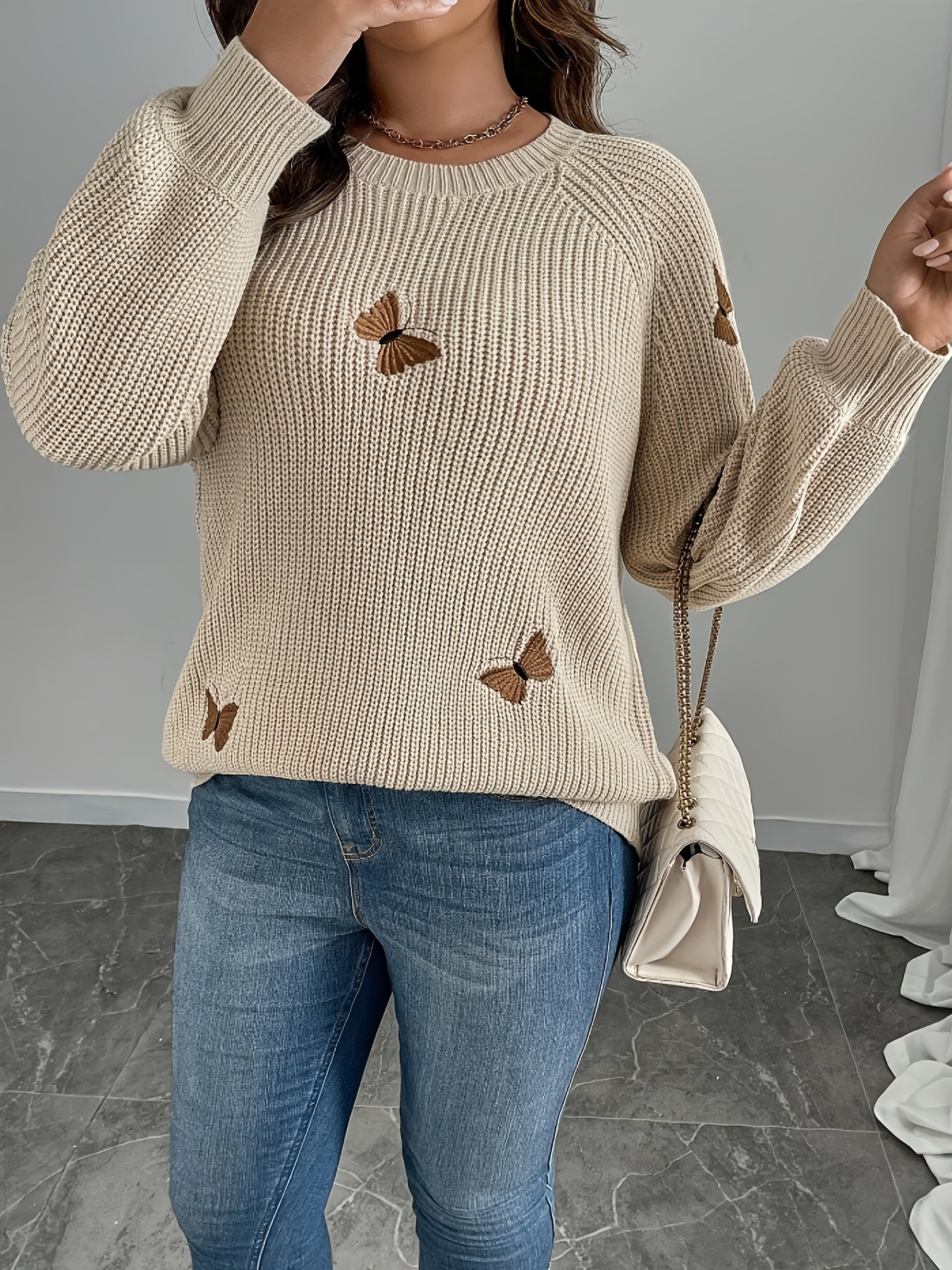 Beige & Brown Butterfly Sweater