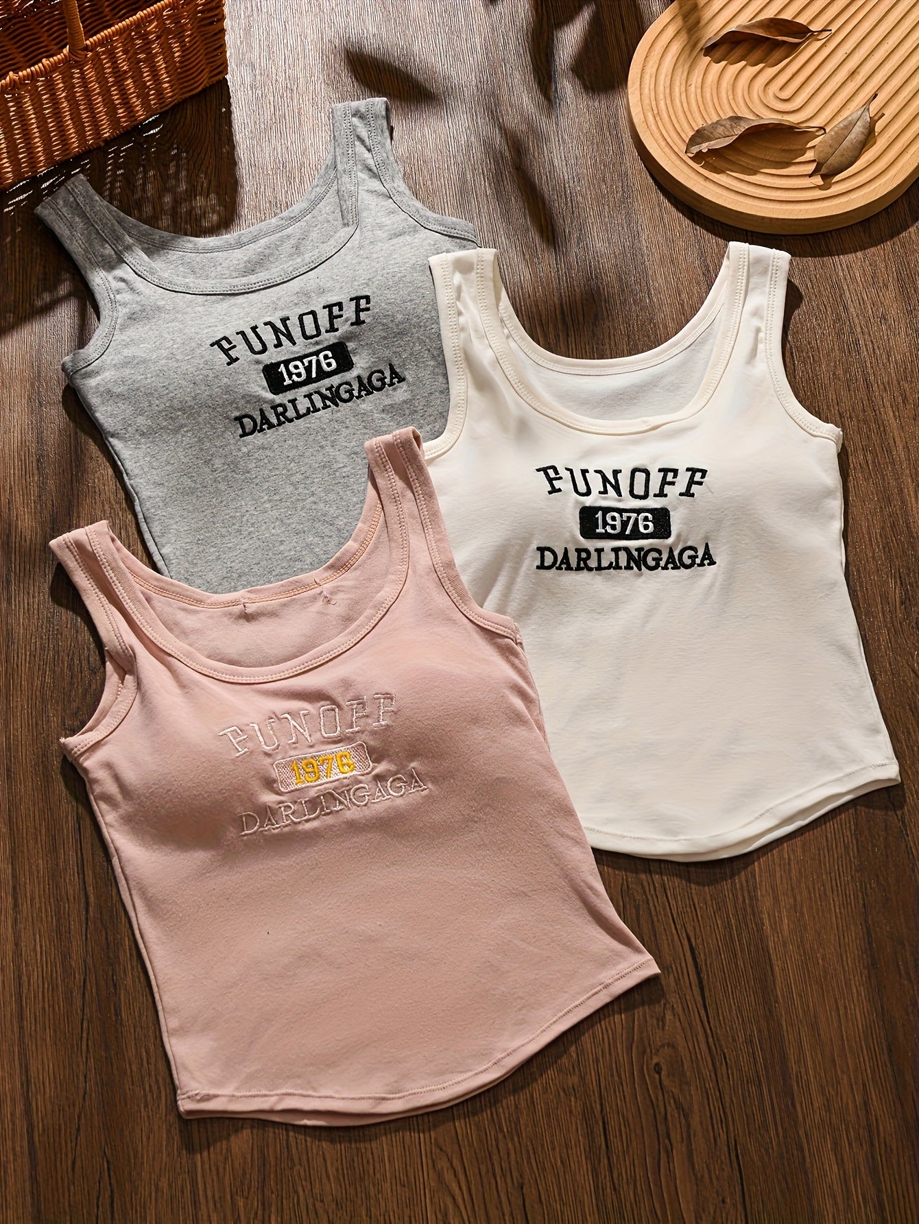 3pcs Set of Embroidered Bralette Camisole with Design