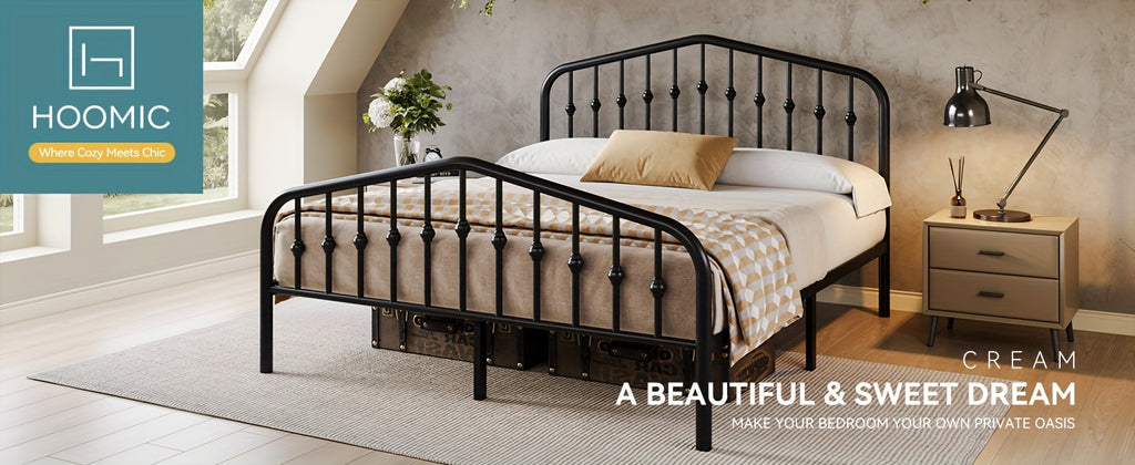 14'' Queen Size Heavy-Duty Wrought Iron Bed Frame