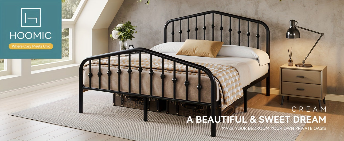 14'' Queen Size Heavy-Duty Wrought Iron Bed Frame