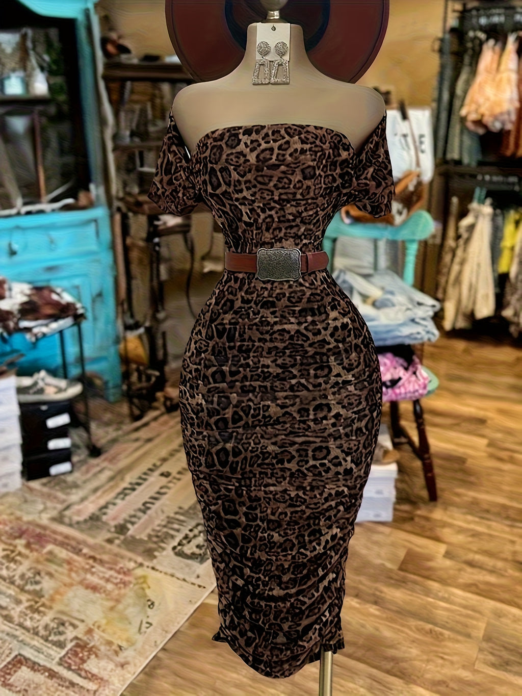 Leopard Print Short Sleeve Mermaid/Long Length Dress