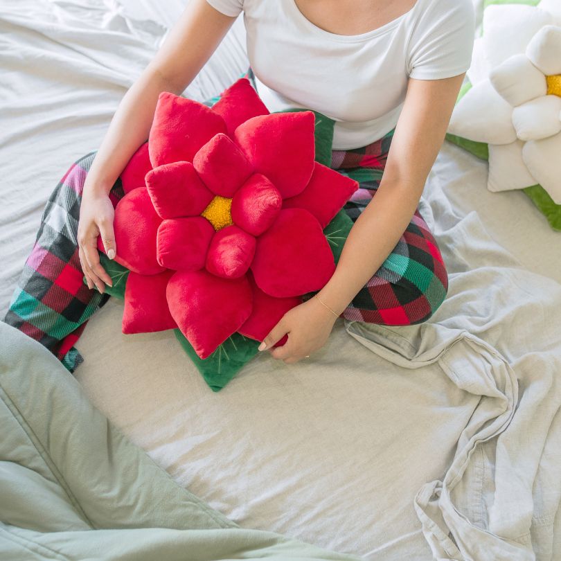 Poinsettia Pillow - Christmas Red